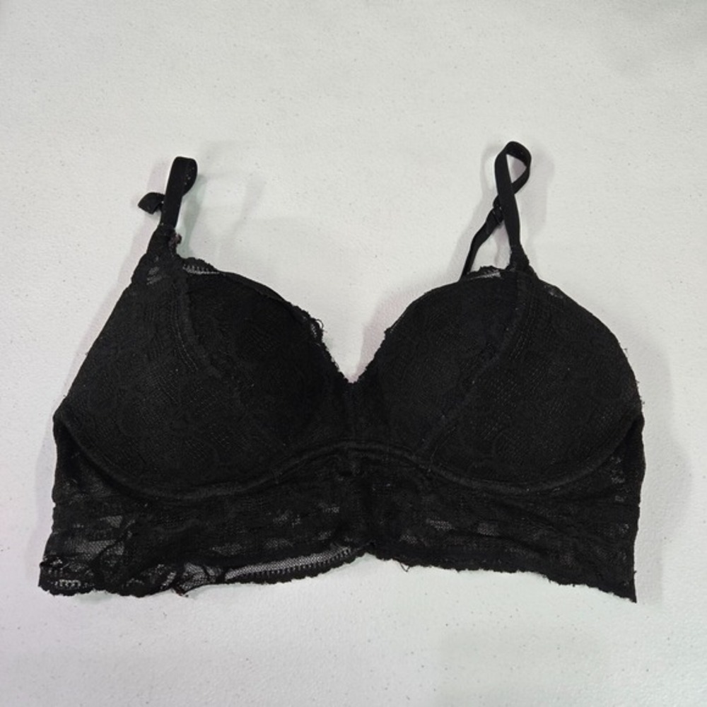 Victoria Secret PINK Women Bra Small Black Lace Longline‎ Underwire Pullover